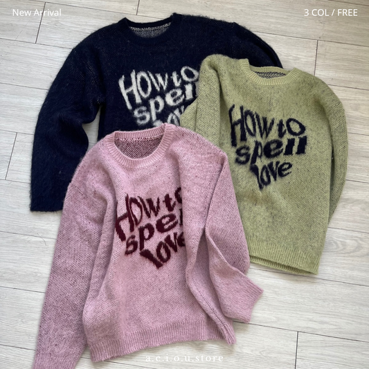 TP456- " HOW TO SPELL LOVE " Sweaters | Pink | Navy | Lime