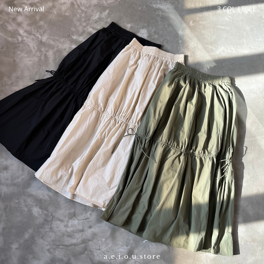 SK46- Ribbon Drawstring Skirt | Ivory | Khaki | Black