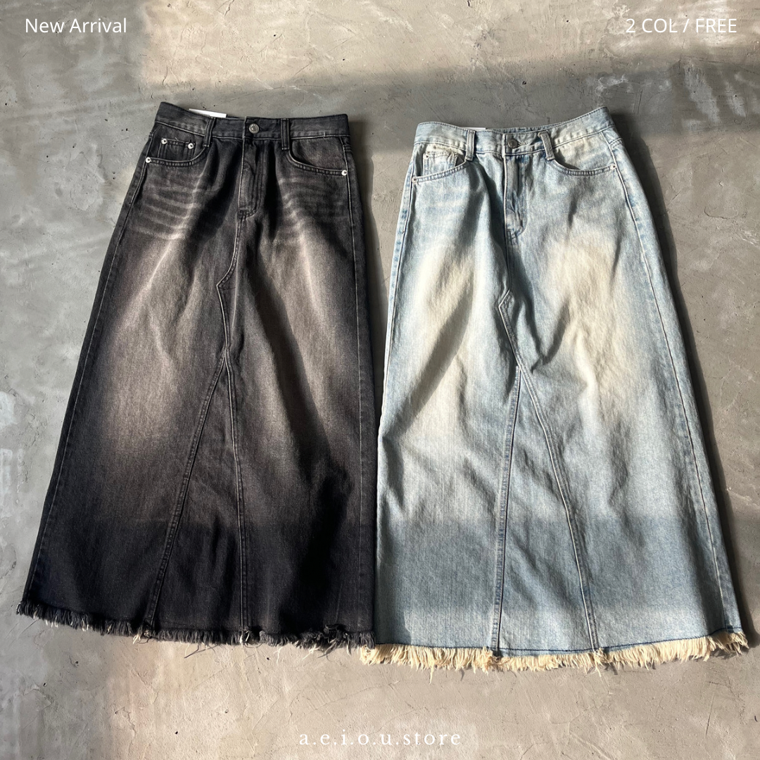 SK54- Washed Denim Skirt | Light Blue | Black | S M L