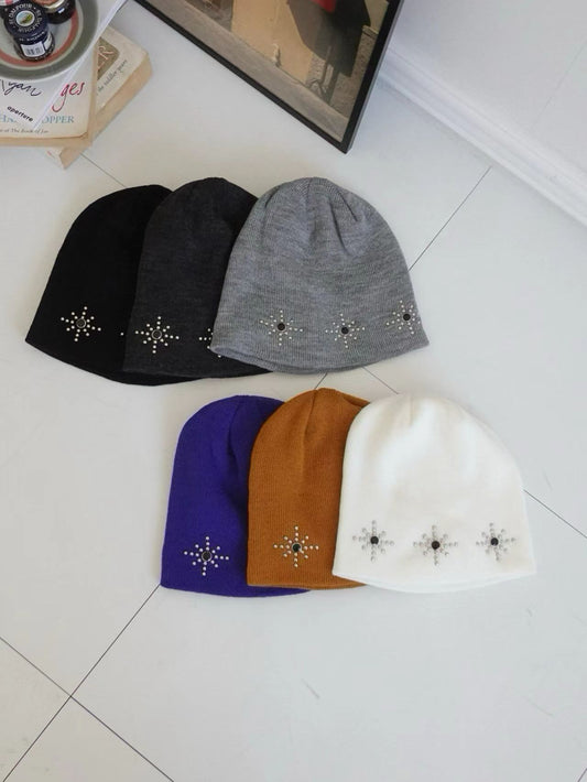 H37 - Three Stars knit Beanie | White | Brown | Navy | Grey | Charcoal | Black