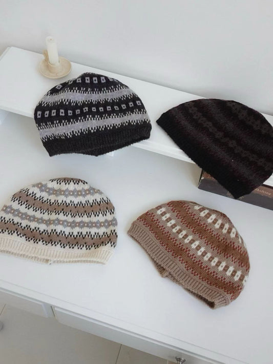 H39- 民族Pattern Hat | Ivory | Beige | Grey | Black