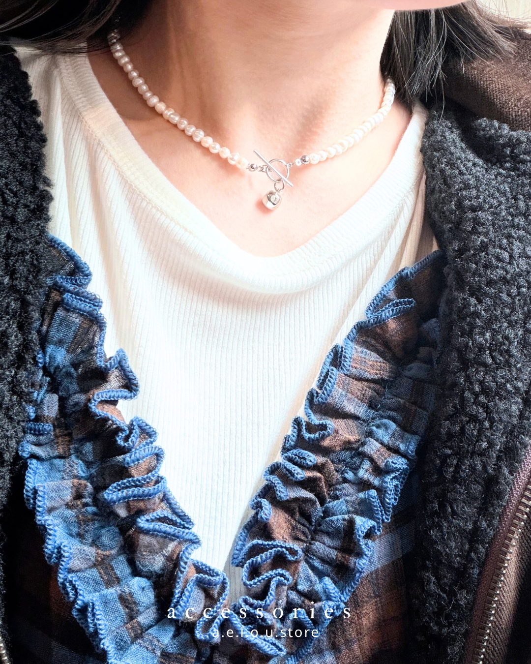 AC278- 不規則珍珠吊石頸鏈