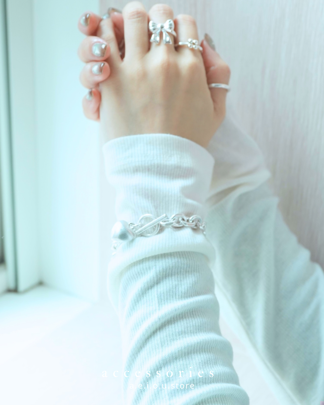 AC279- 亞面立體心心手鏈