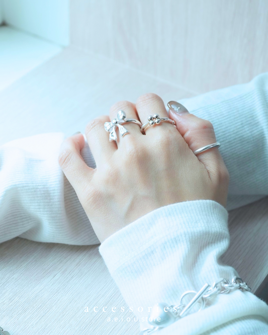 AC282- S925立體蝴蝶結開口戒指 #12 up