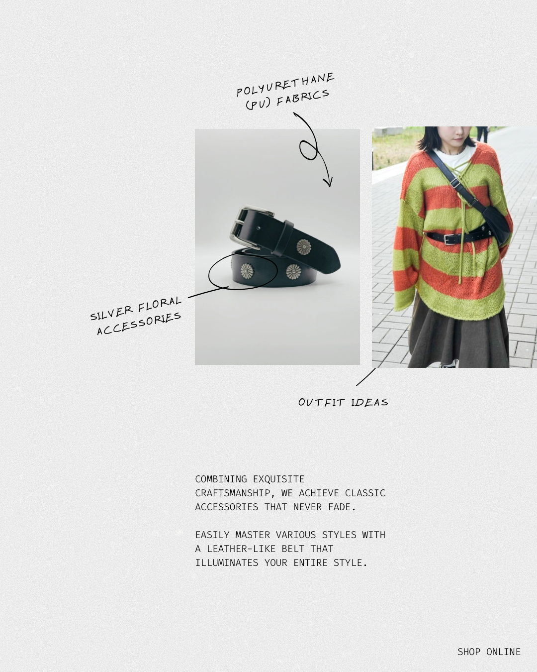 BT11- 粗身小花花配飾PU皮帶