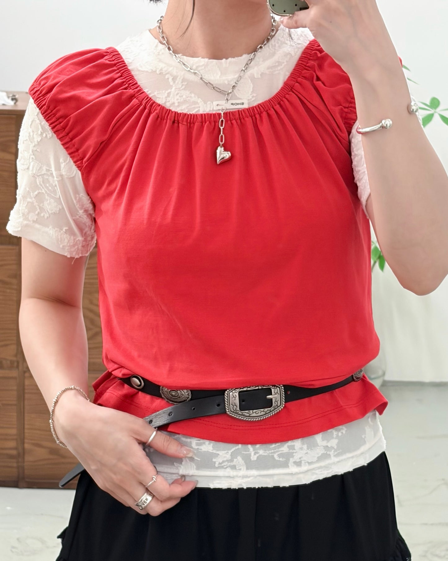 TP758- 暗花Skinny Top | White | Black