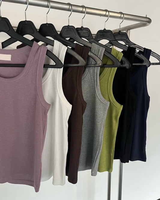 TP768- U Neck Basic Vest | White | Purple | Lime | Grey | Brown | Black