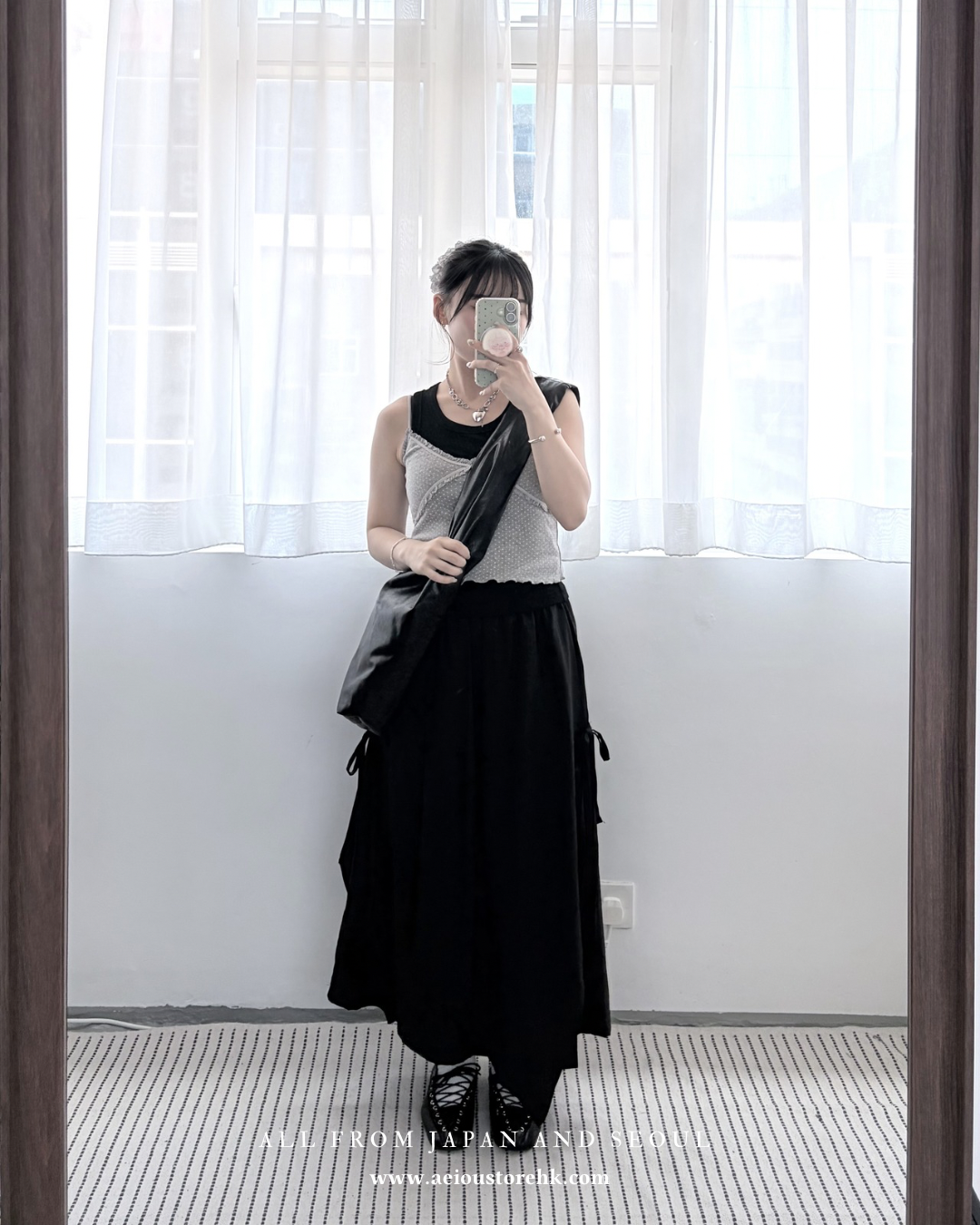 SK150- 2 Way Side Ribbon Skirt | White | Black
