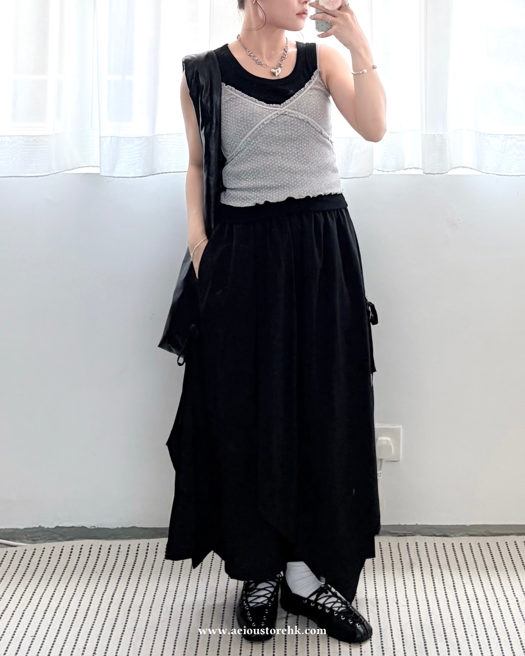 SK150- 2 Way Side Ribbon Skirt | White | Black