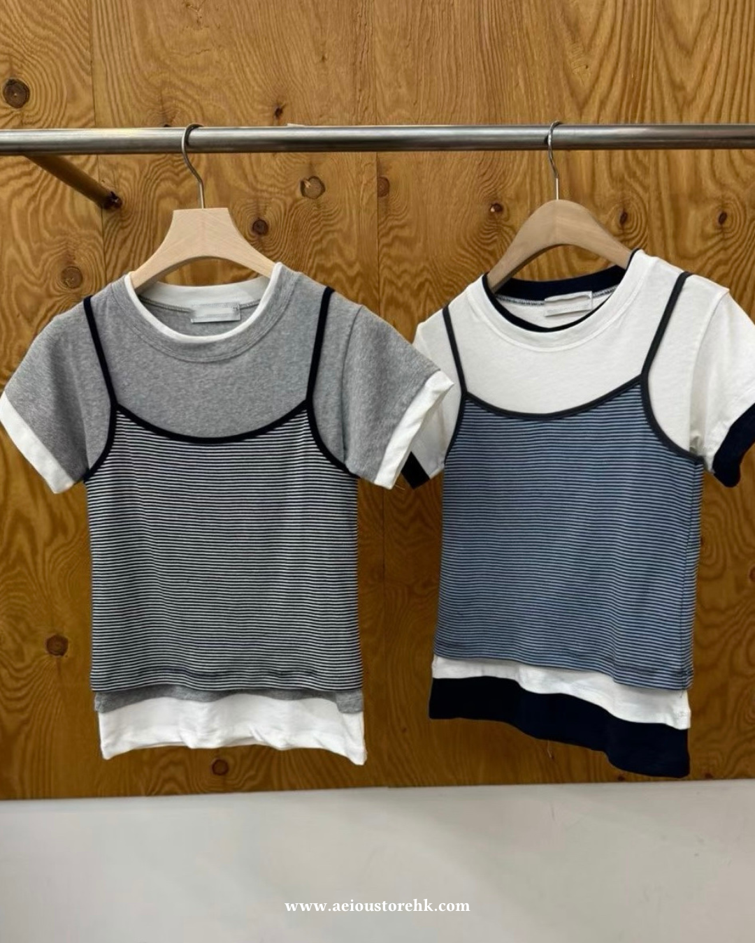 TP771- 假3件橫間Tee | White | Grey