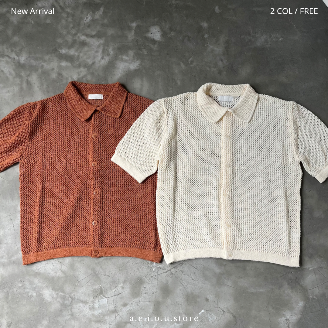 TP324- Unisex Button Knit Top | Ivory | Brown