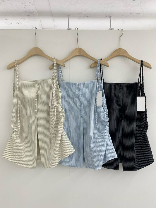 TP823- Ribbon Stripe Folded Vest |  Ivory | Blue | Black