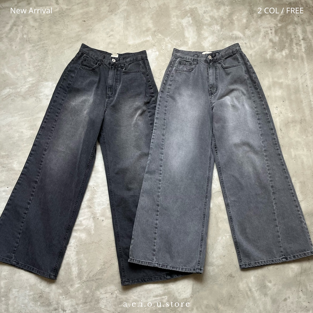 PT48- Wide Leg Denim Jeans | Grey | Black ( S / M )