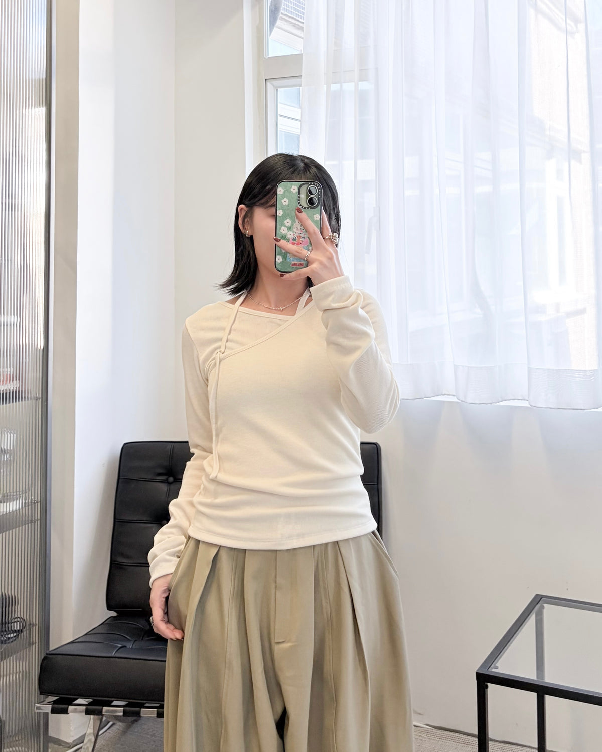 TP850- 2 layer V Neck Top | Ivory | Grey | Brown | Black