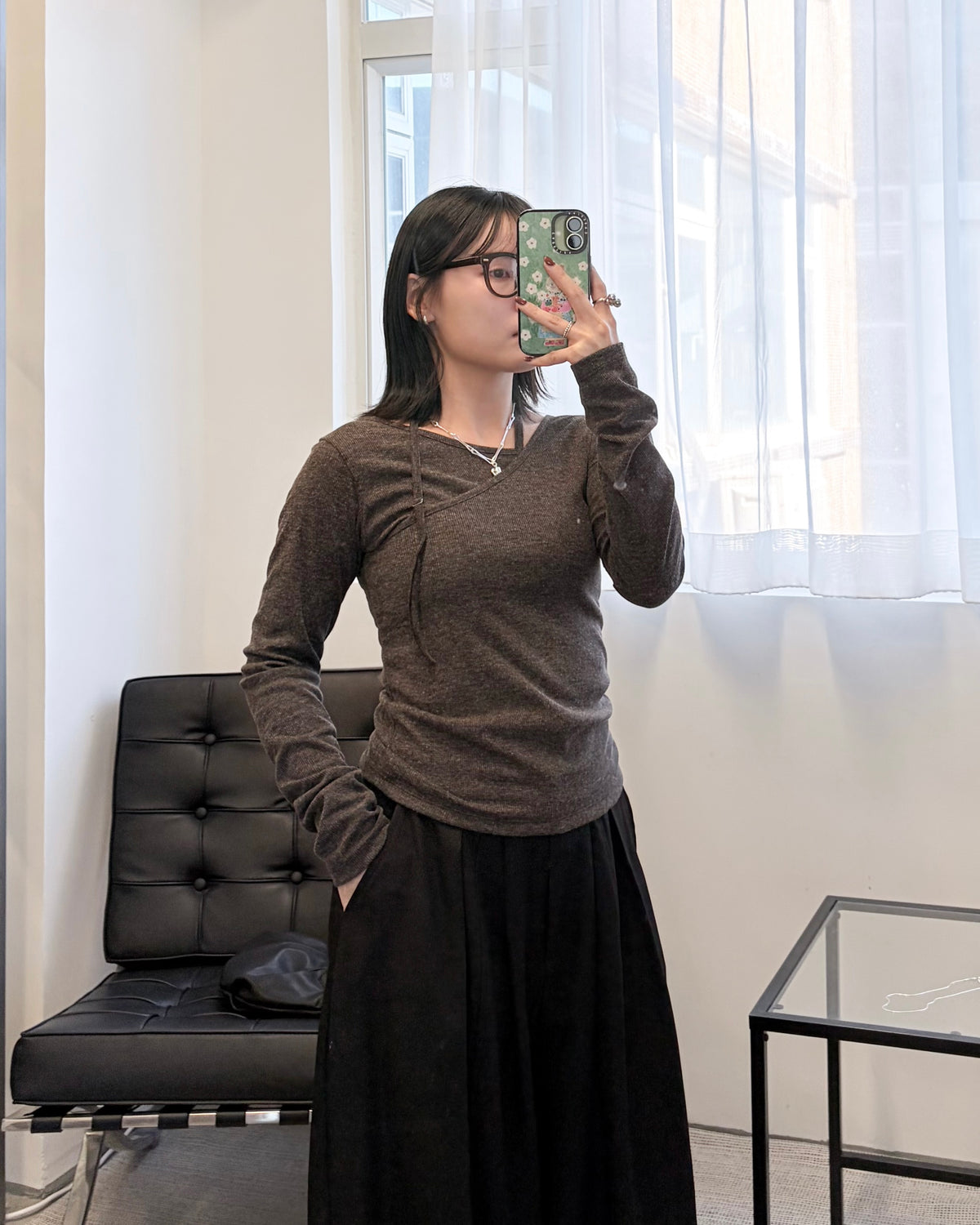 TP850- 2 layer V Neck Top | Ivory | Grey | Brown | Black