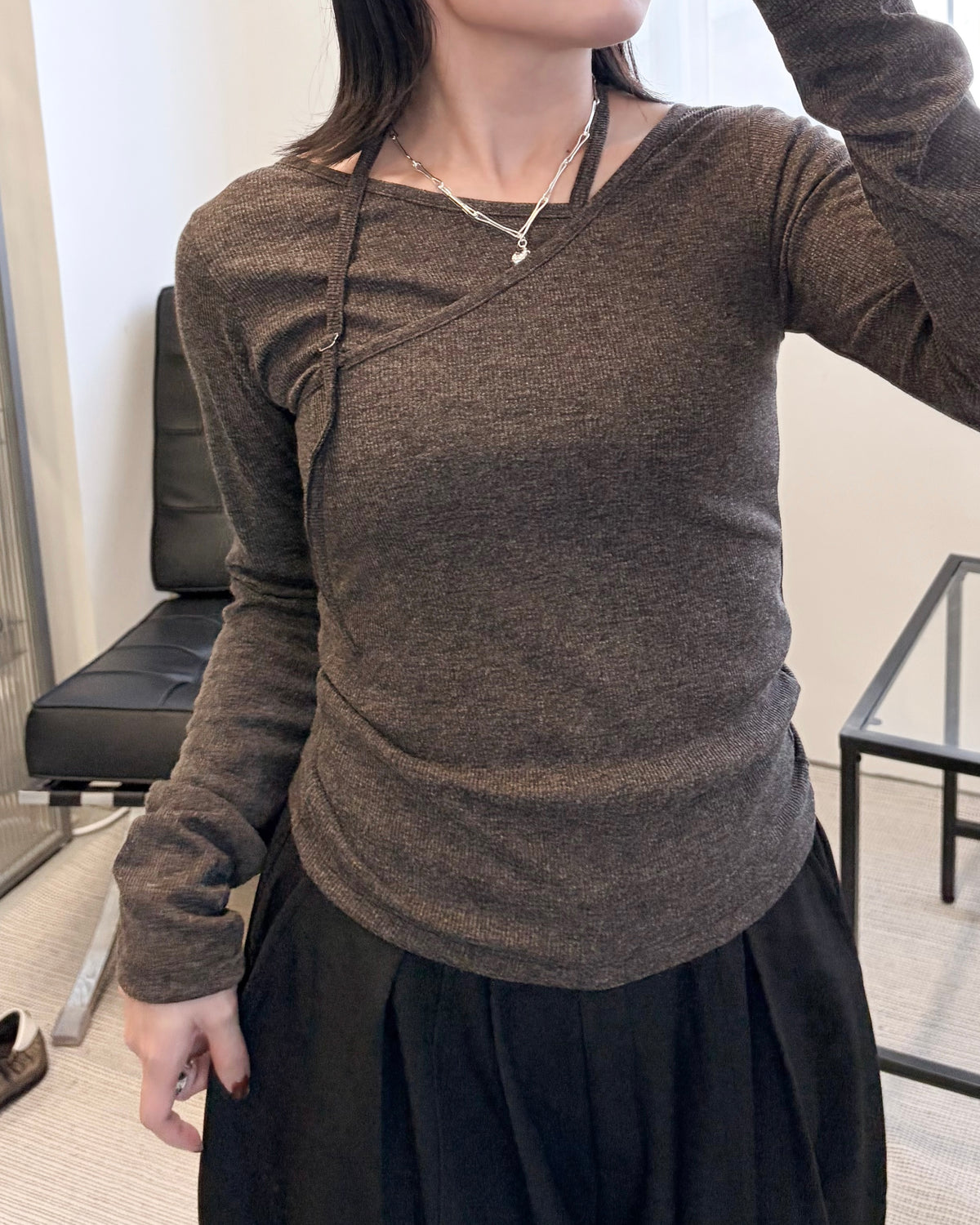 TP850- 2 layer V Neck Top | Ivory | Grey | Brown | Black