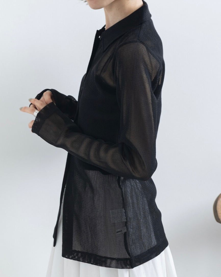 TP852- Mesh Shirt Cardigan | Grey | Black