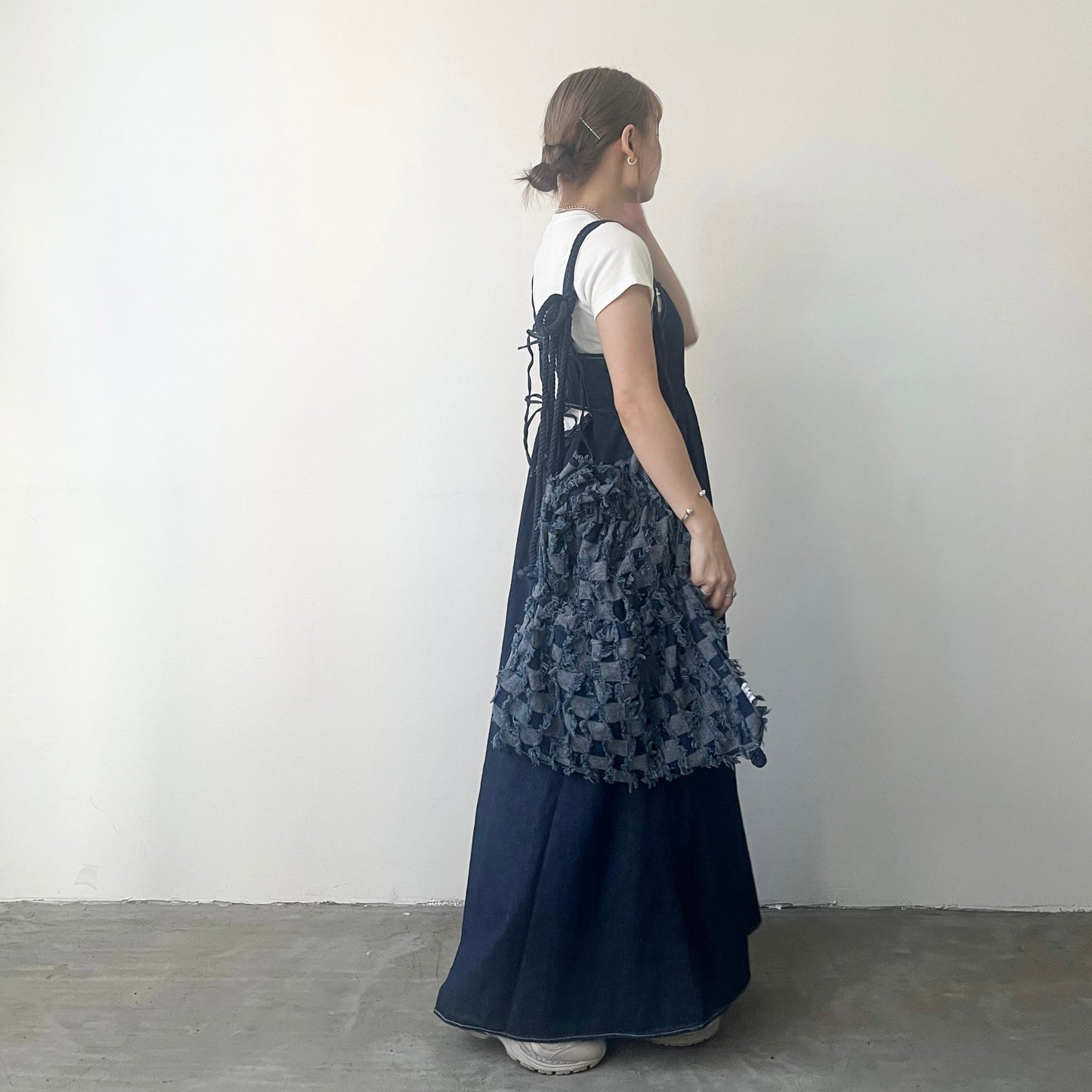 OP48- Black Ribbon Denim Dress | Navy