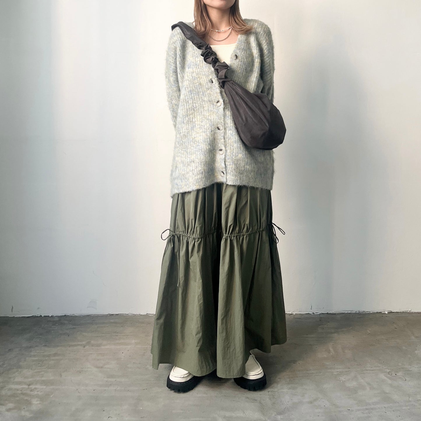 SK46- Ribbon Drawstring Skirt | Ivory | Khaki | Black