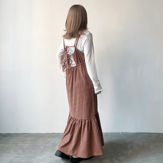 OP52- Checked Back Ribbon One Piece | Orange | Black
