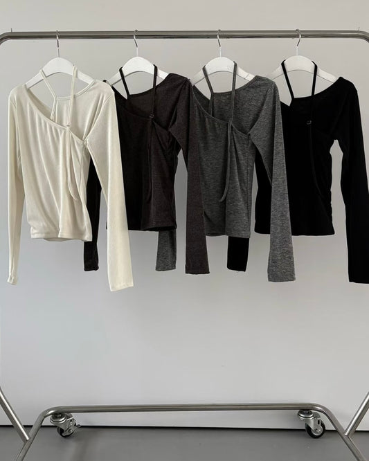 TP850- 2 layer V Neck Top | Ivory | Grey | Brown | Black