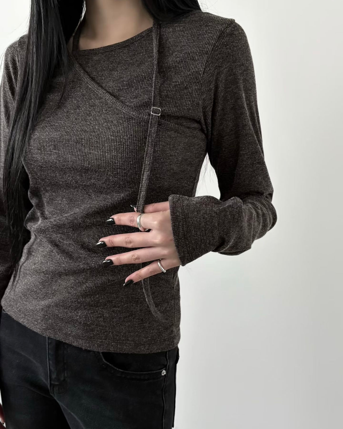 TP850- 2 layer V Neck Top | Ivory | Grey | Brown | Black