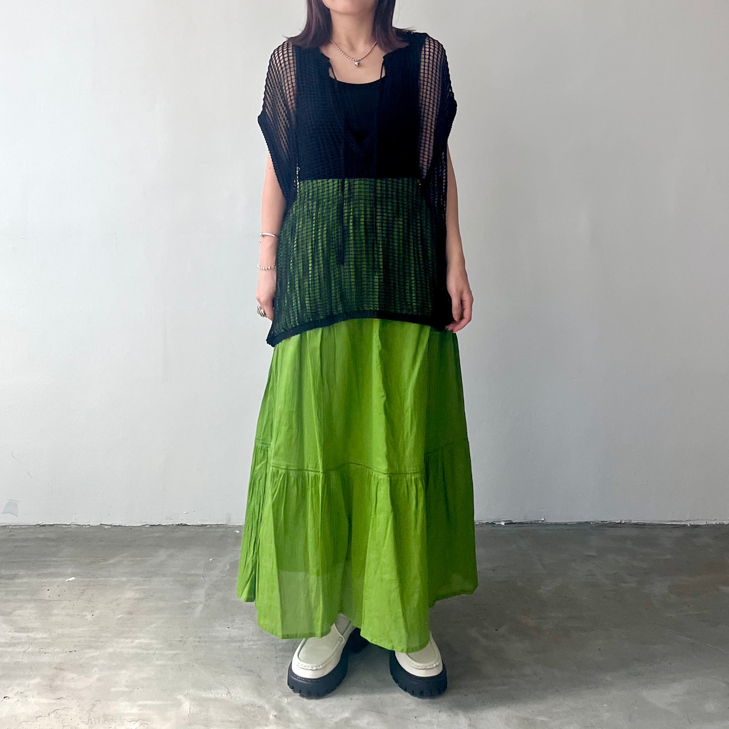 SK38- India Colourful Cotton Skirt | Grey | Green