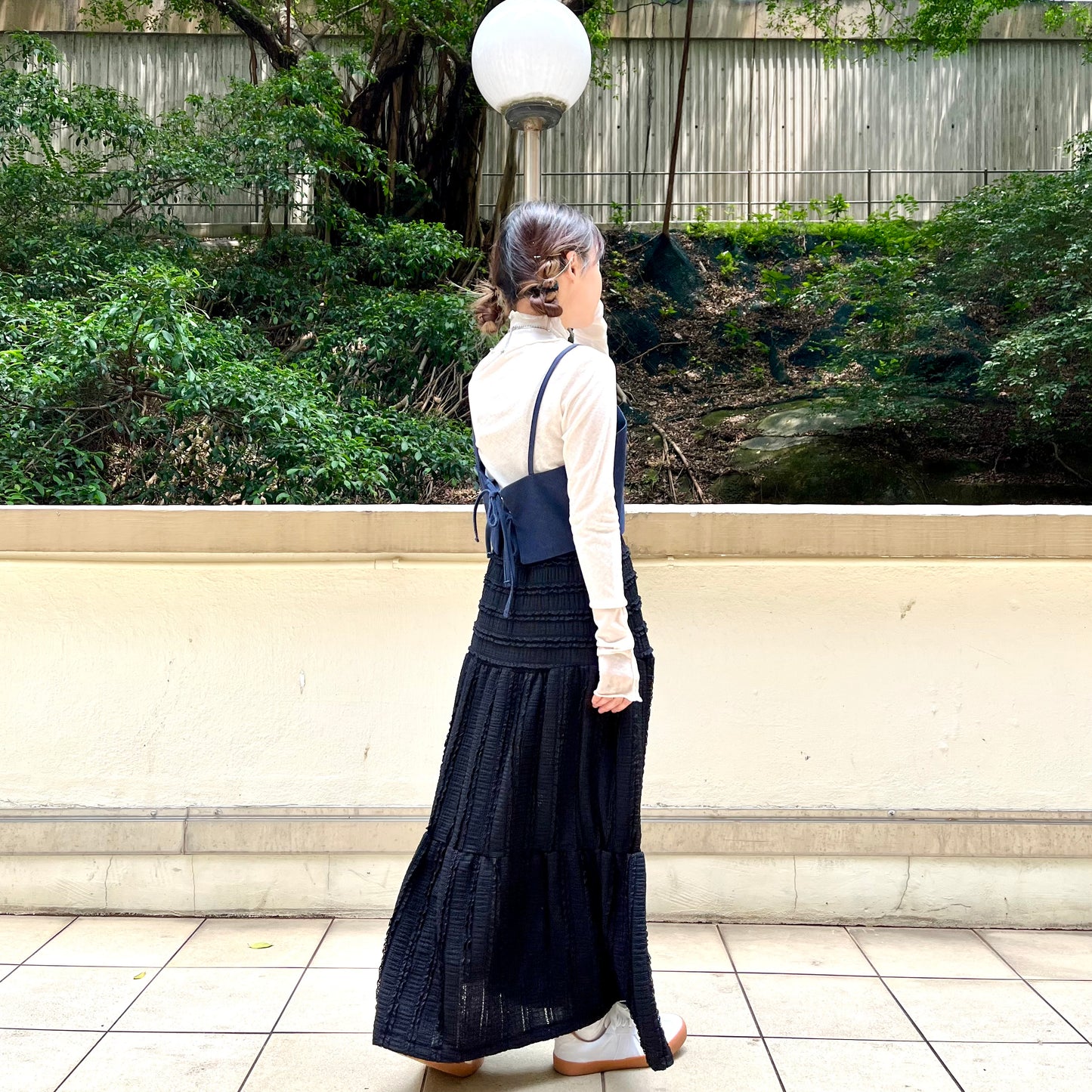 SK22- Ruffle Long Skirt | White | Black