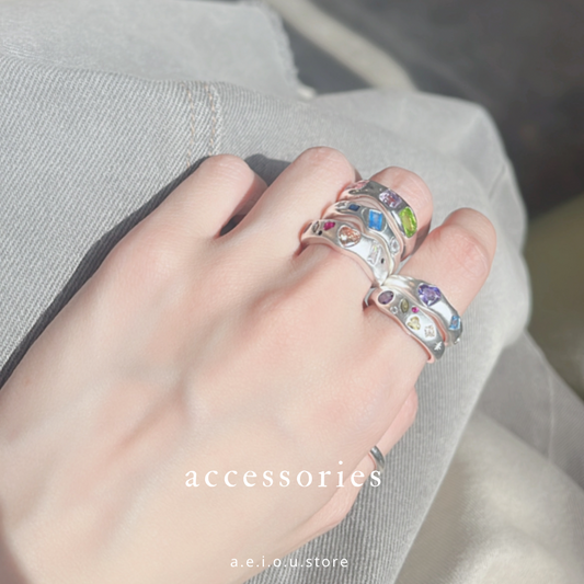 AC43- S925 Colourful Chunky gemstone Ring